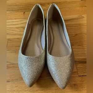 Size 12 Gold Glitter Flat Dress Shoes